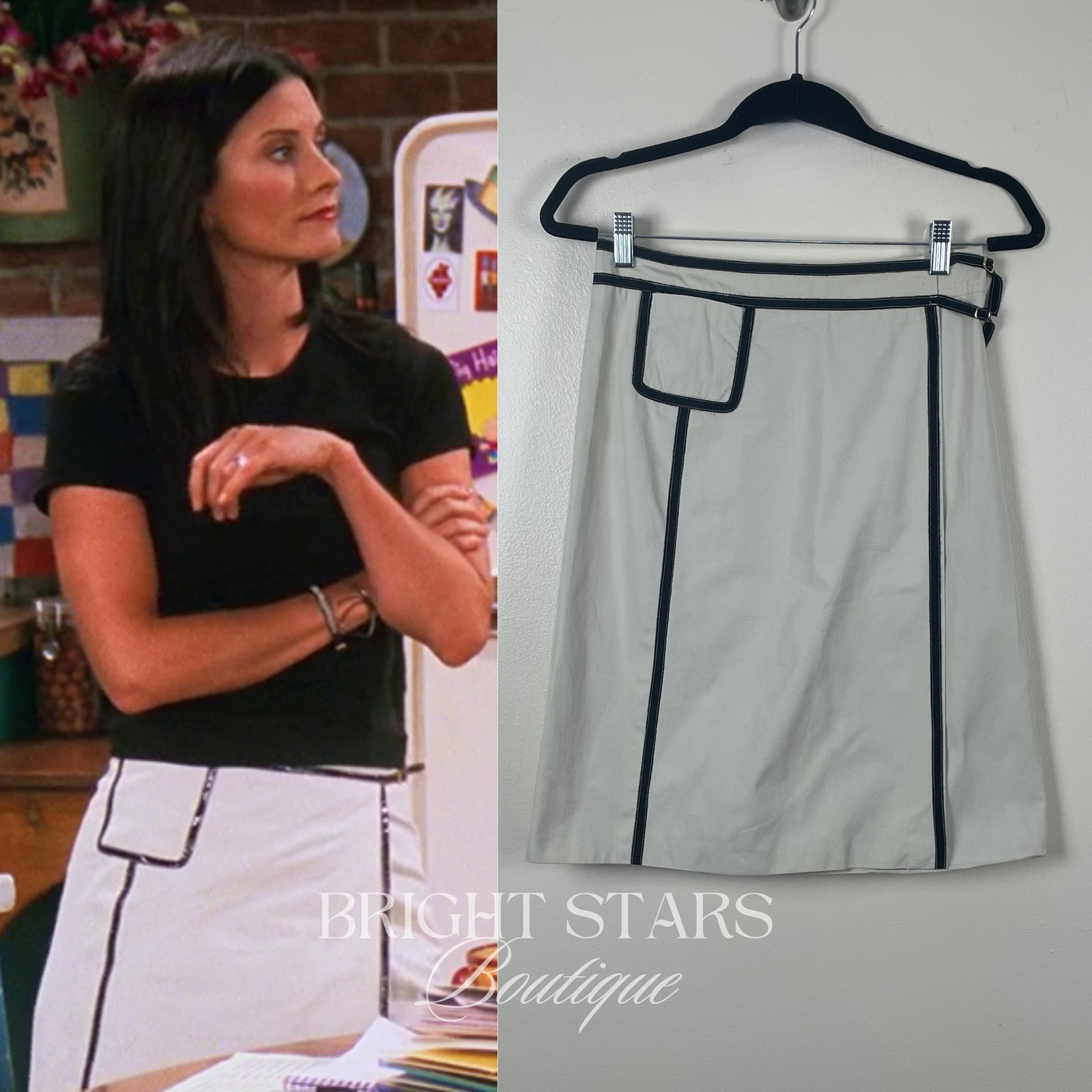 Extremely Rare Cream Black Wrap Skirt Aso Monica Gellar Friends Vintage Y2k